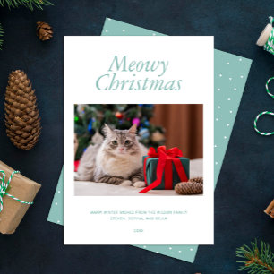 Cartes Pour Fêtes Annuelles Aqua "Meowy Christmas" Photo personnalisée