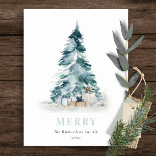 Cartes Pour Fêtes Annuelles Aqua Neige Aquarelle Pine Noël Arbre Cadeaux