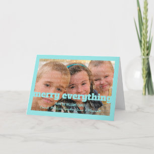 Cartes Pour Fêtes Annuelles Aqua Typographie Merry Everything Grey Card