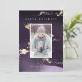 Cartes Pour Fêtes Annuelles Aquarelle Abstraite moderne violet d'or Foil Flake (Debout devant)