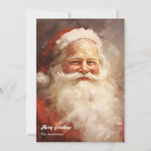 Cartes Pour Fêtes Annuelles Aquarelle ancienne Santa Claus souriant