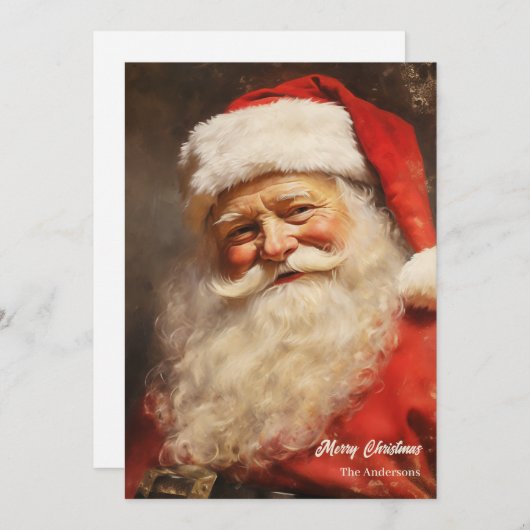 Cartes Pour Fêtes Annuelles Aquarelle ancienne Santa Claus souriant (Devant / Derrière)