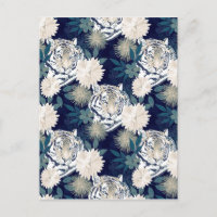 Aquarelle animale Tigre tendance Flore bleu Design