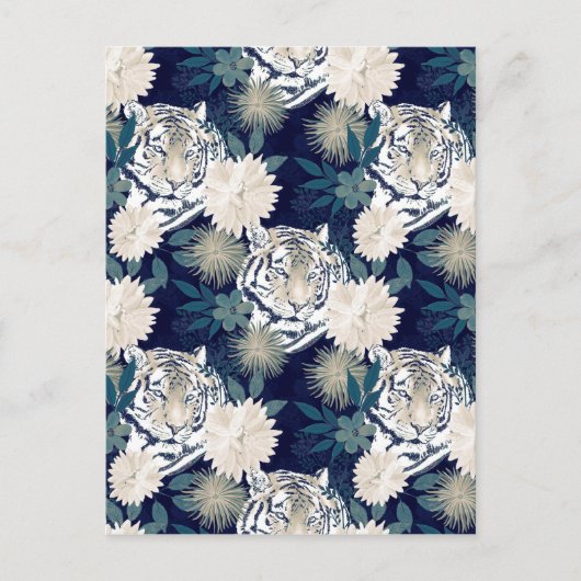 Cartes Pour Fêtes Annuelles Aquarelle animale Tigre tendance Flore bleu Design (Devant)
