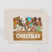 Cartes Pour Fêtes Annuelles Aquarelle animaux de la ferme de Noël (Devant / Derrière)