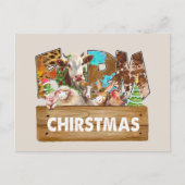 Cartes Pour Fêtes Annuelles Aquarelle animaux de la ferme de Noël (Devant)