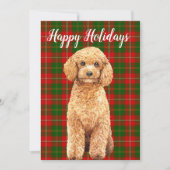 Cartes Pour Fêtes Annuelles Aquarelle Apricot Poodé Chien sur Plaid plat (Devant)