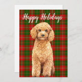Cartes Pour Fêtes Annuelles Aquarelle Apricot Poodé Chien sur Plaid plat (Devant / Derrière)
