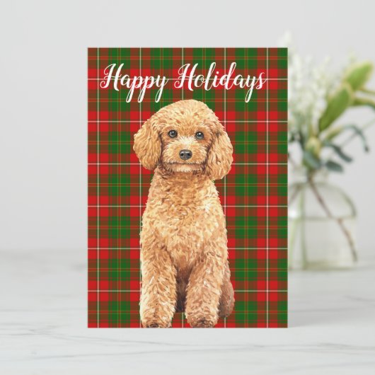 Cartes Pour Fêtes Annuelles Aquarelle Apricot Poodé Chien sur Plaid plat (Debout devant)