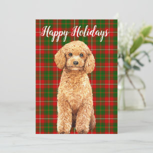 Cartes Pour Fêtes Annuelles Aquarelle Apricot Poodé Chien sur Plaid plat