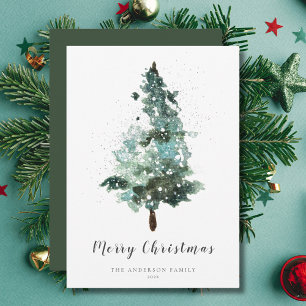 Cartes Pour Fêtes Annuelles Aquarelle Arbre de Noël avec étincelle