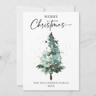 Cartes Pour Fêtes Annuelles Aquarelle Arbre de Noël avec étincelles d'or