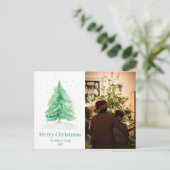 Cartes Pour Fêtes Annuelles Aquarelle Arbre de Noël Avec Neige Or (Debout devant)