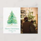 Cartes Pour Fêtes Annuelles Aquarelle Arbre de Noël Avec Neige Or (Devant)