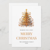 Cartes Pour Fêtes Annuelles Aquarelle Arbre de Noël Or (Devant / Derrière)