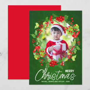 Cartes Pour Fêtes Annuelles Aquarelle Baies rouges Végétal Photo de Noël