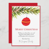 Cartes Pour Fêtes Annuelles Aquarelle Bauble sapin de Noël Joyeux et lumineux (Devant / Derrière)