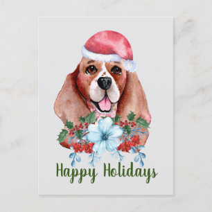 Cartes Pour Fêtes Annuelles Aquarelle Beagle de Noël personnalisable