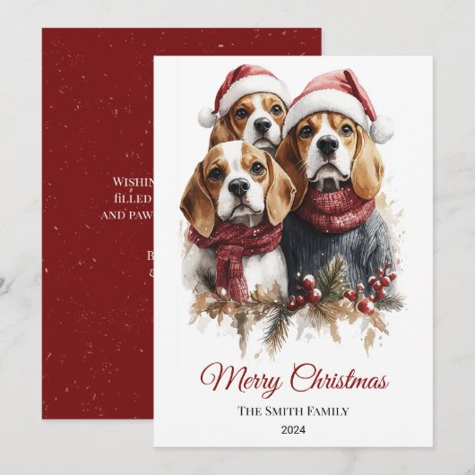 Cartes Pour Fêtes Annuelles Aquarelle beagle Noël Minimale (Devant / Derrière)