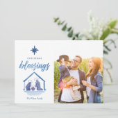 Cartes Pour Fêtes Annuelles Aquarelle Bénédiction de Noël Nativité Grille phot (Debout devant)