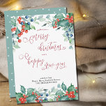 Cartes Pour Fêtes Annuelles Aquarelle Berries d'hiver Holly Calligraphie<br><div class="desc">Aquarelle baies d'hiver et carte de Noël sainte avec élégante calligraphie tourbillonnant. Ce design présente des baies d'hiver,  des verdure d'hiver sainte,  de pin et à feuillage persistant. Un beau choix et facile à personnaliser.</div>