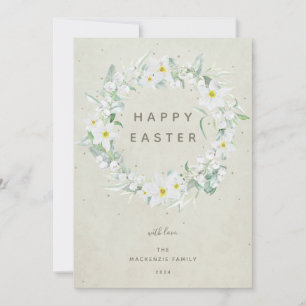 Cartes Pour Fêtes Annuelles Aquarelle Blanc Floral Wreath Happy Appartement de