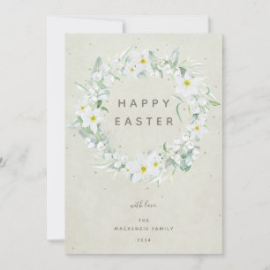 Cartes Pour Fêtes Annuelles Aquarelle Blanc Floral Wreath Happy Appartement de