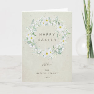 Cartes Pour Fêtes Annuelles Aquarelle Blanc Floral Wreath Happy Pâques