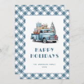 Cartes Pour Fêtes Annuelles Aquarelle Bleu Camion Planche à neige (Devant / Derrière)