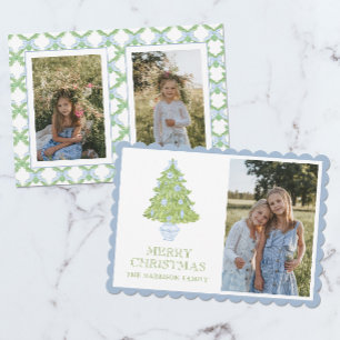 Cartes Pour Fêtes Annuelles Aquarelle bleu Chinoiserie Arbre de Noël Photo