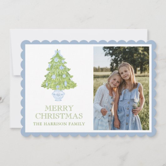 Cartes Pour Fêtes Annuelles Aquarelle bleu Chinoiserie Arbre de Noël Photo (Devant)