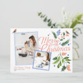 Cartes Pour Fêtes Annuelles Aquarelle bleu Citrus Joyeux Noël Deux photos (Debout devant)