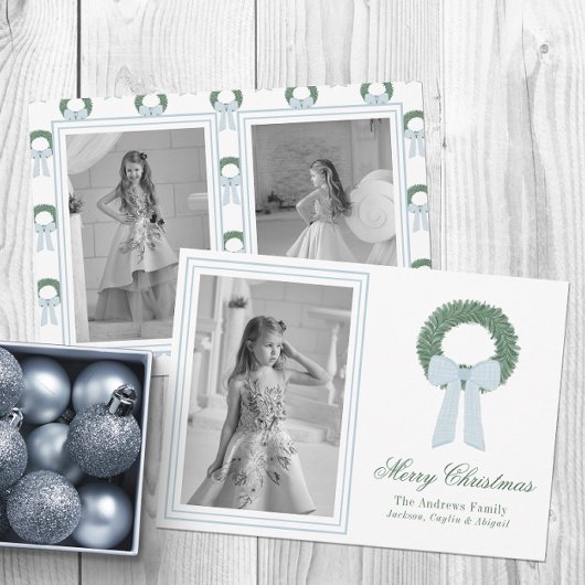 Cartes Pour Fêtes Annuelles Aquarelle bleu En vichy ceinture photo