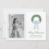 Cartes Pour Fêtes Annuelles Aquarelle bleu En vichy ceinture photo (Devant)