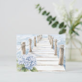 Cartes Pour Fêtes Annuelles Aquarelle Bleu Hydrangea Quai Côtier (Debout devant)