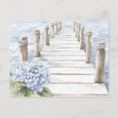 Cartes Pour Fêtes Annuelles Aquarelle Bleu Hydrangea Quai Côtier (Devant)