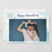 Cartes Pour Fêtes Annuelles Aquarelle bleu moderne or joyeuse Hanoukka photo (Devant)