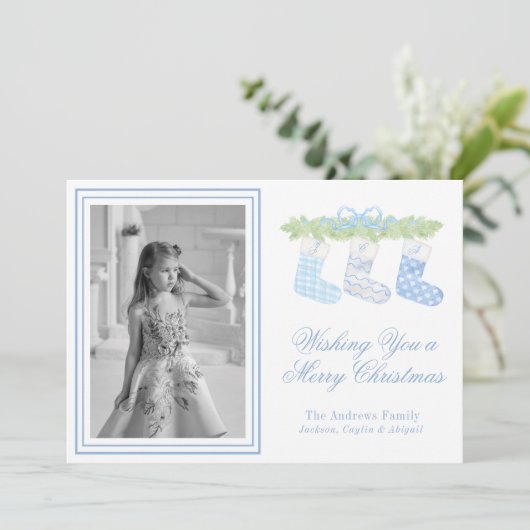 Cartes Pour Fêtes Annuelles Aquarelle Bleu Monogramme de Noël Stockage Photo (Debout devant)