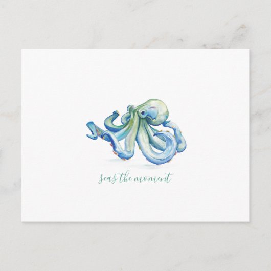 Cartes Pour Fêtes Annuelles Aquarelle bleu Octopus Art (Devant)