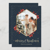 Cartes Pour Fêtes Annuelles Aquarelle Bleu Or Neige Photo Joyeux Noël (Devant / Derrière)