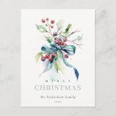 Cartes Pour Fêtes Annuelles Aquarelle Bleu Vert Berres d'hiver Noël (Devant)