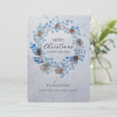 Cartes Pour Fêtes Annuelles Aquarelle bleue - couronne de Noël (Debout devant)