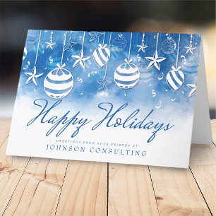 Cartes Pour Fêtes Annuelles Aquarelle bleue Salutations de vacances