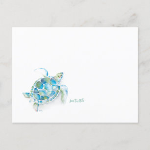 Cartes Pour Fêtes Annuelles Aquarelle Blue Green Sea Turtle