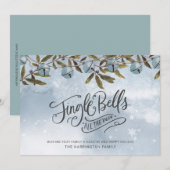 Cartes Pour Fêtes Annuelles Aquarelle Blue Jingle Bells Snowflakes (Devant / Derrière)