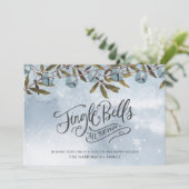 Cartes Pour Fêtes Annuelles Aquarelle Blue Jingle Bells Snowflakes (Debout devant)