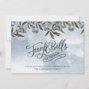Cartes Pour Fêtes Annuelles Aquarelle Blue Jingle Bells Snowflakes