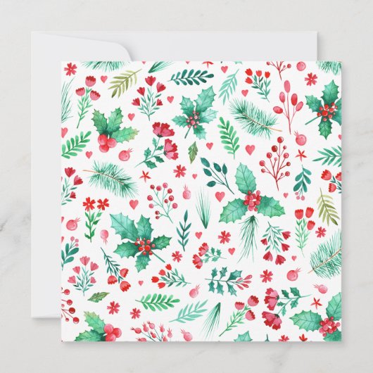 Cartes Pour Fêtes Annuelles Aquarelle Botanique avec Holly + Pine Noël (Dos)