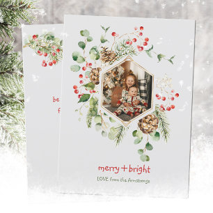 Cartes Pour Fêtes Annuelles Aquarelle botanique Baies rouges Merry & Bright