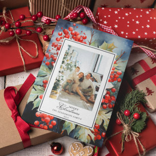 Cartes Pour Fêtes Annuelles Aquarelle botanique d'hiver Photo de Noël